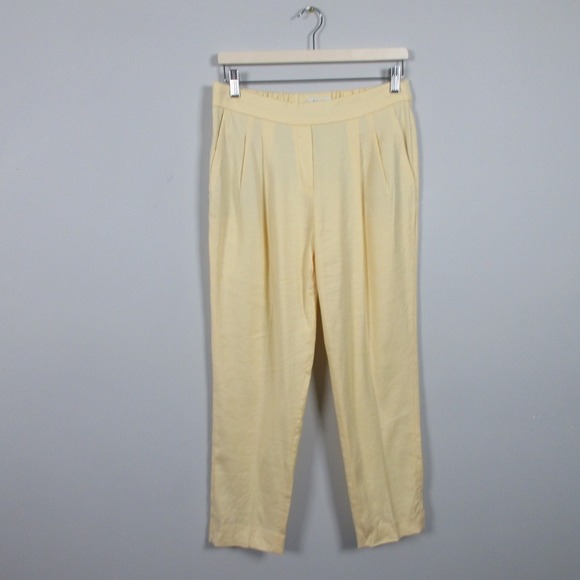 Babaton Cohen Linen Pants Women 8 Butter Yellow Pull On Pleated Career 272 - Picture 1 of 12